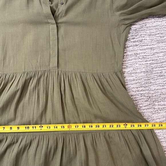 New Jenni Kayne James Tiered A-Line Dress 3/4 Sleeve Moss Green Large Linen - Picture 11 of 16